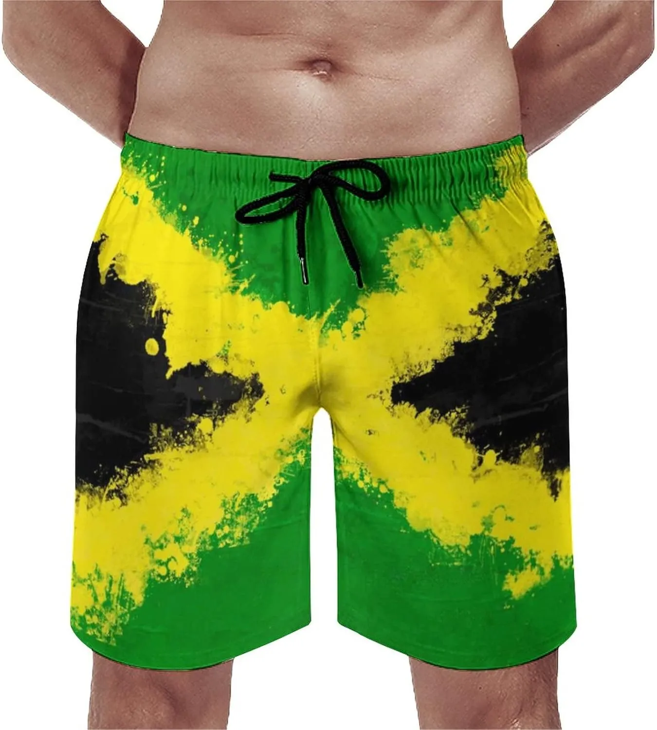 Mens Jamaican Flag Swim Trunks Quick Dry Board Shorts with Mesh Lining