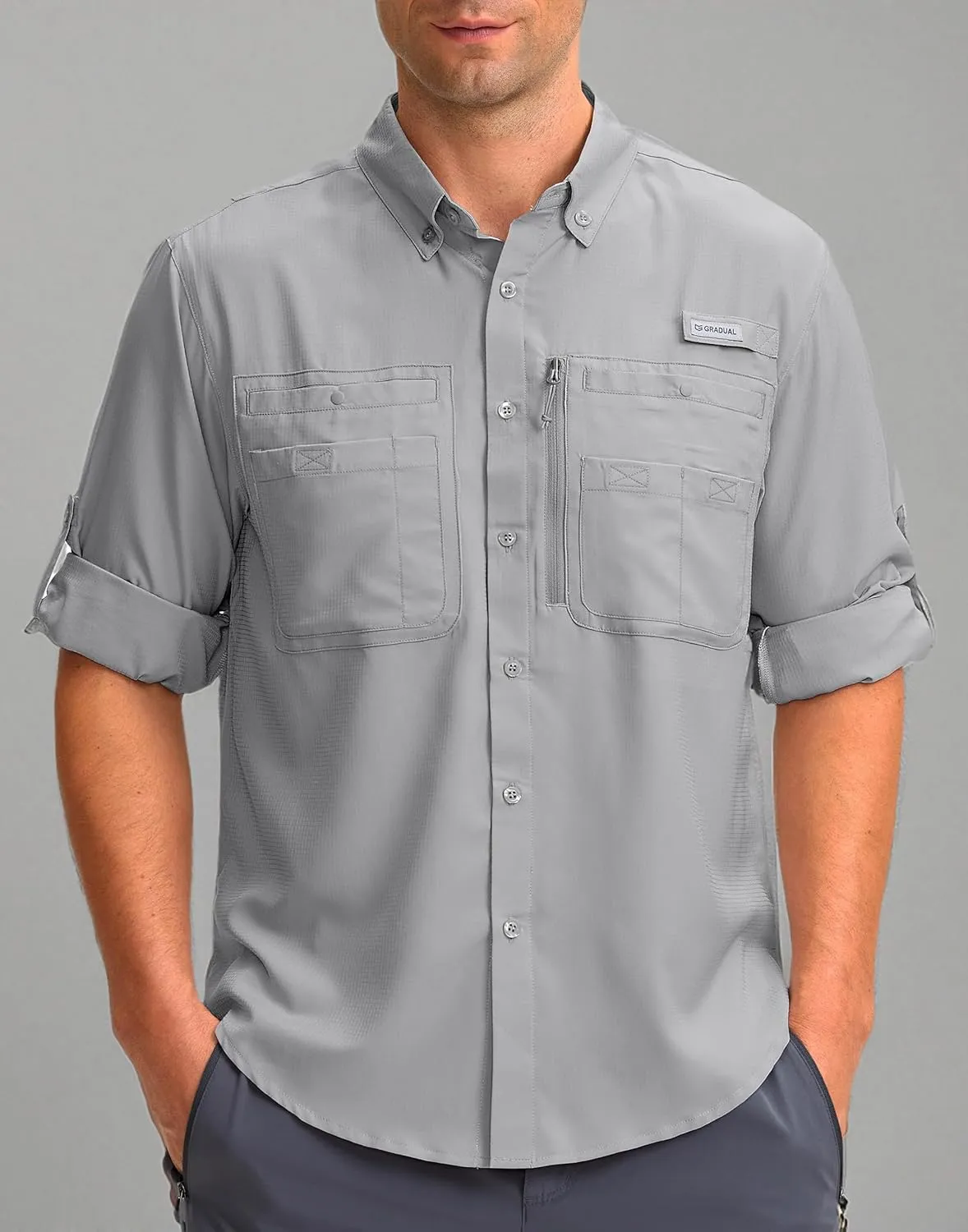 Men's Long Sleeve Sun Protection Fishing Shirt with Zipper Pockets UPF 50  Lightweight Cool Sun Shirts for Men Hiking Outdoor