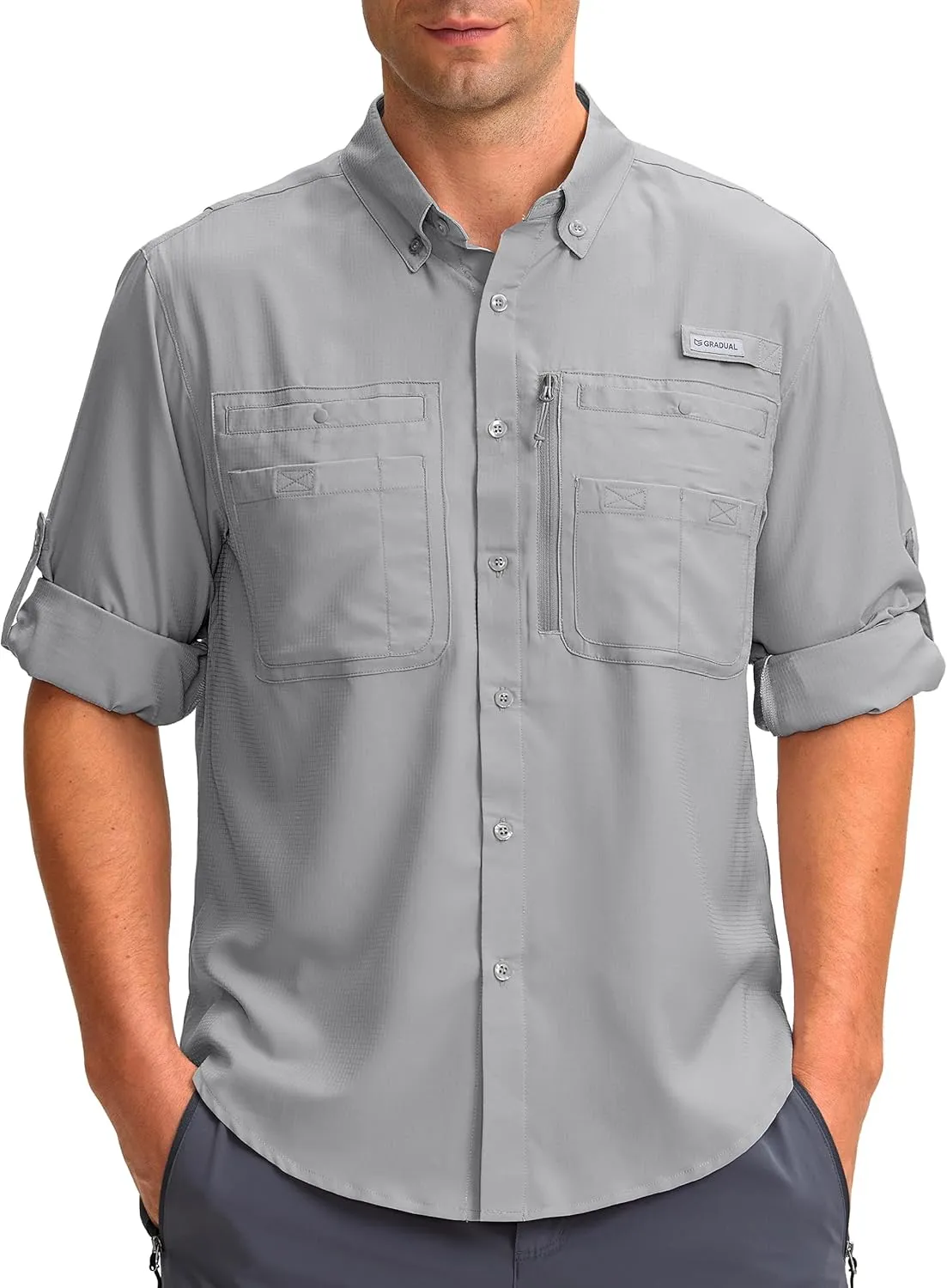 Men's Long Sleeve Sun Protection Fishing Shirt with Zipper Pockets UPF 50  Lightweight Cool Sun Shirts for Men Hiking Outdoor