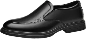 Men's Oxford Shoes Slip On Leather Round Toe Apron Toe Block Heel Slip Resistant Walking Shoes