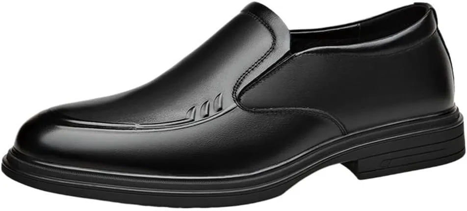 Men's Oxford Shoes Slip On Leather Round Toe Apron Toe Block Heel Slip Resistant Walking Shoes