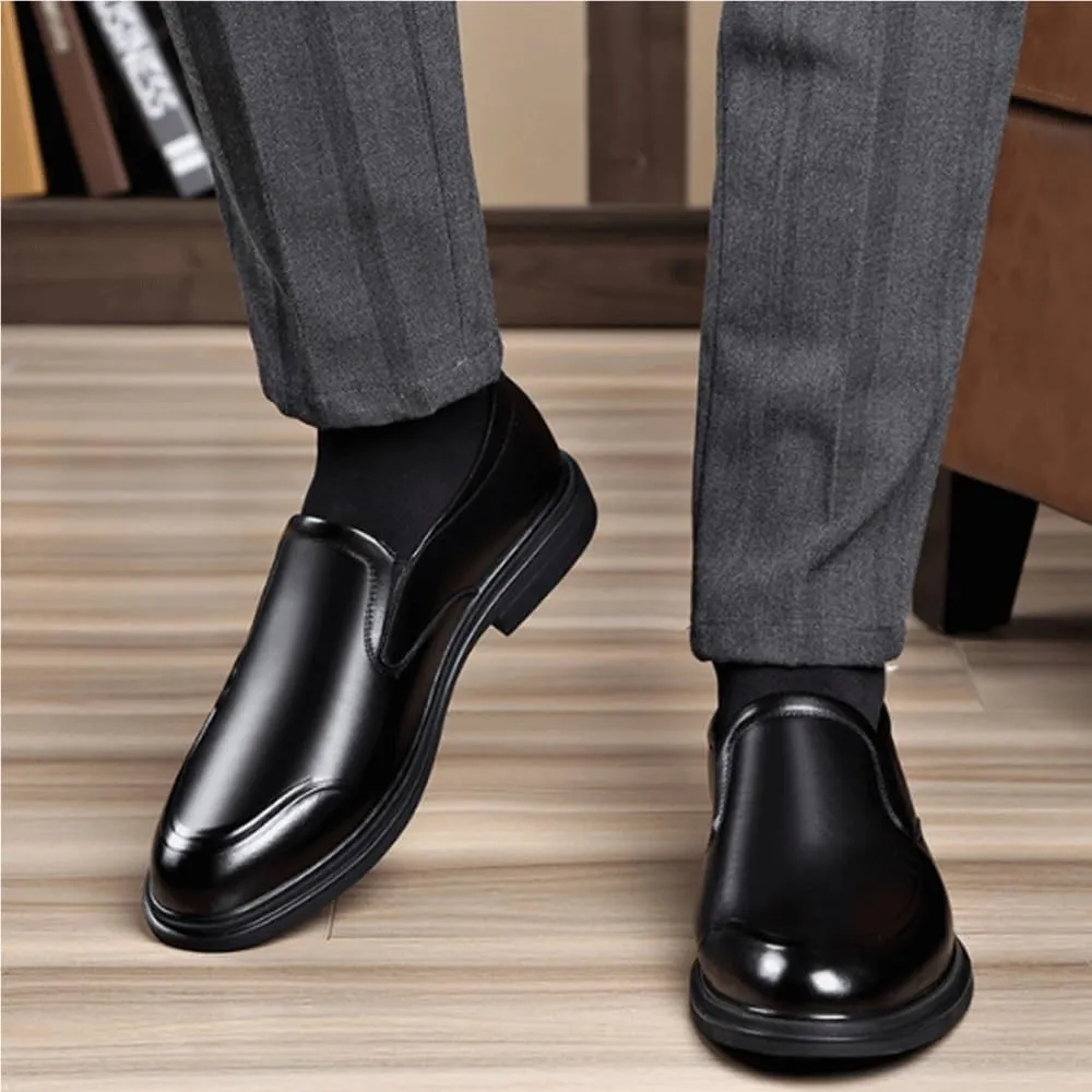Men's Oxford Shoes Slip On Leather Round Toe Apron Toe Block Heel Slip Resistant Walking Shoes
