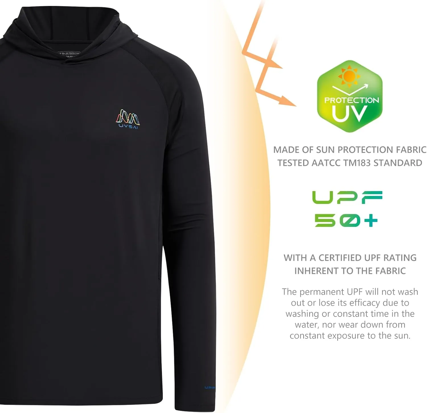 Men’s UPF 50  Hoodie Shirt Long Sleeve Permanent UV Sun Protection Vented Tee Performance for Outdoor Hiking Fishing
