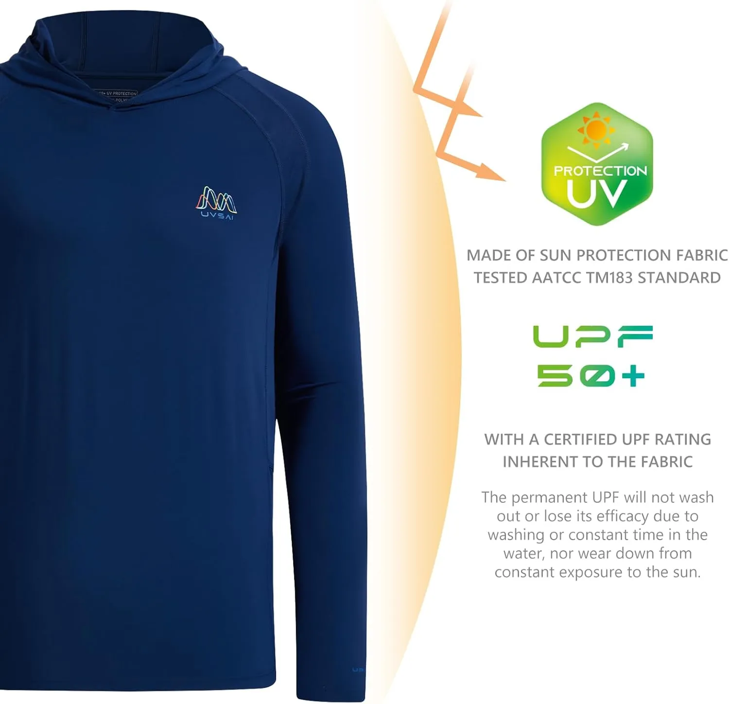 Men’s UPF 50  Hoodie Shirt Long Sleeve Permanent UV Sun Protection Vented Tee Performance for Outdoor Hiking Fishing