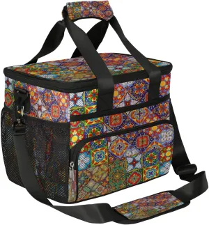 Mexican Folk Tiles Large Insulated Lunch Bag for Men Women 15.4L Soft Cooler Bag Ornamental Art Insulated Leak Proof Lunch Box with Adjustable Shoulder Strap for Adult Office, Beach, Picnic, Travel