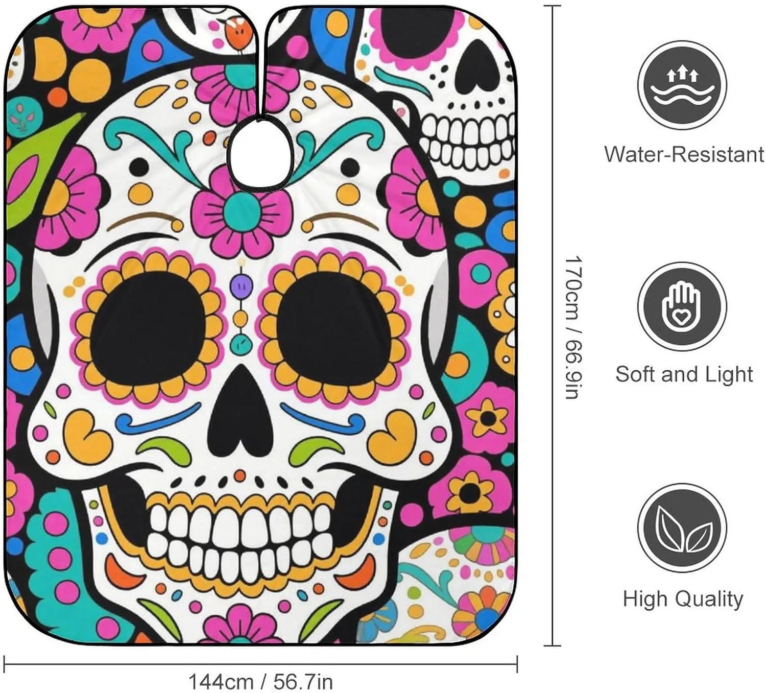 Mexican Sugar Skull Flower Art Hairdresser Cape Hair-Cutting Gown - Large Long Haircut Apron for Hair Cutting & Styling, Haircut Tools