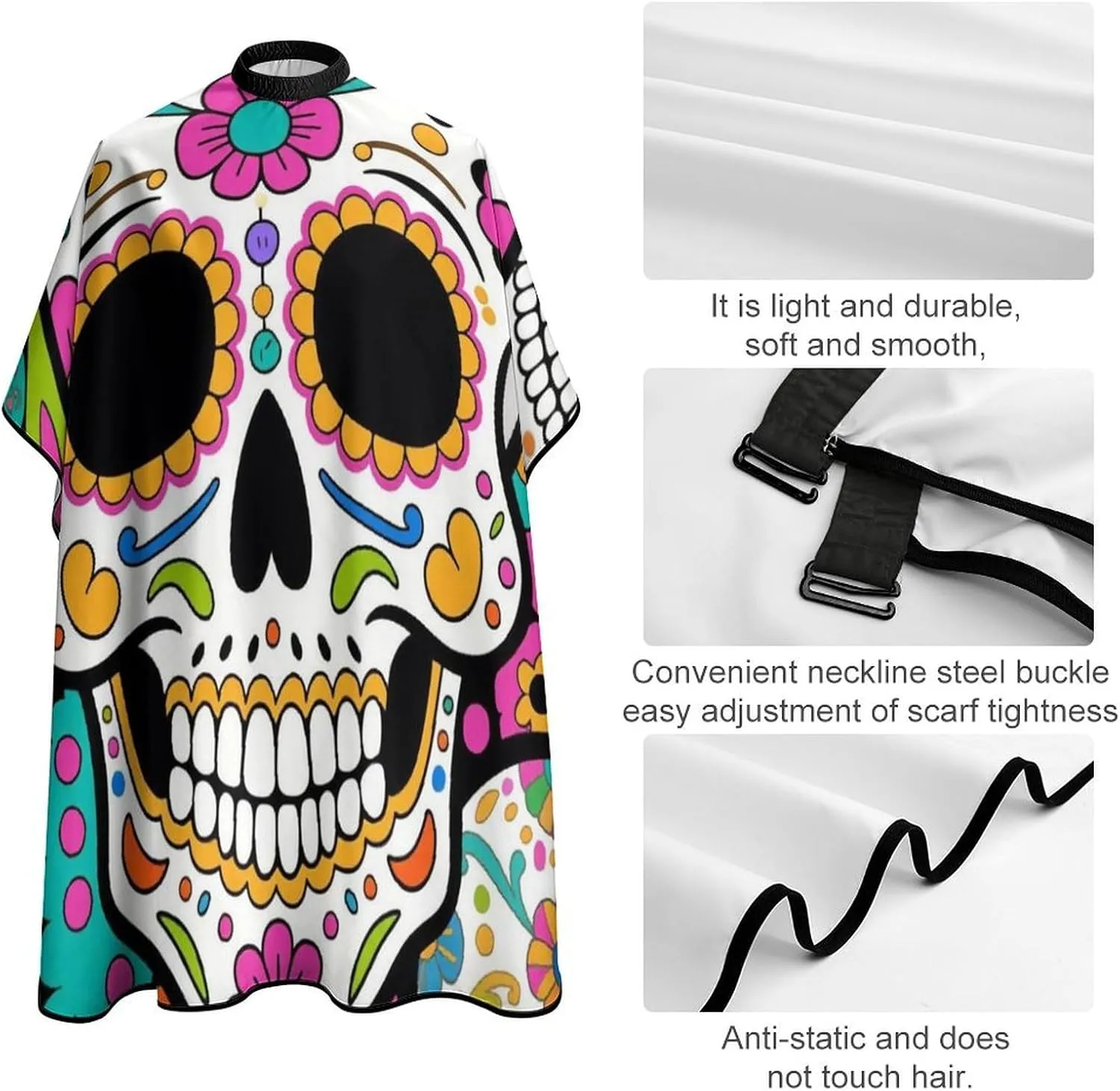 Mexican Sugar Skull Flower Art Hairdresser Cape Hair-Cutting Gown - Large Long Haircut Apron for Hair Cutting & Styling, Haircut Tools