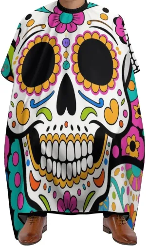 Mexican Sugar Skull Flower Art Hairdresser Cape Hair-Cutting Gown - Large Long Haircut Apron for Hair Cutting & Styling, Haircut Tools