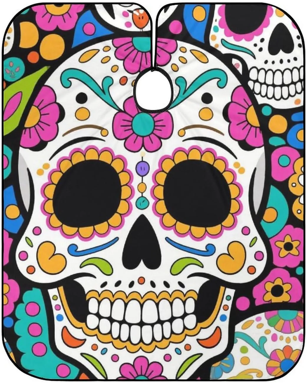 Mexican Sugar Skull Flower Art Hairdresser Cape Hair-Cutting Gown - Large Long Haircut Apron for Hair Cutting & Styling, Haircut Tools