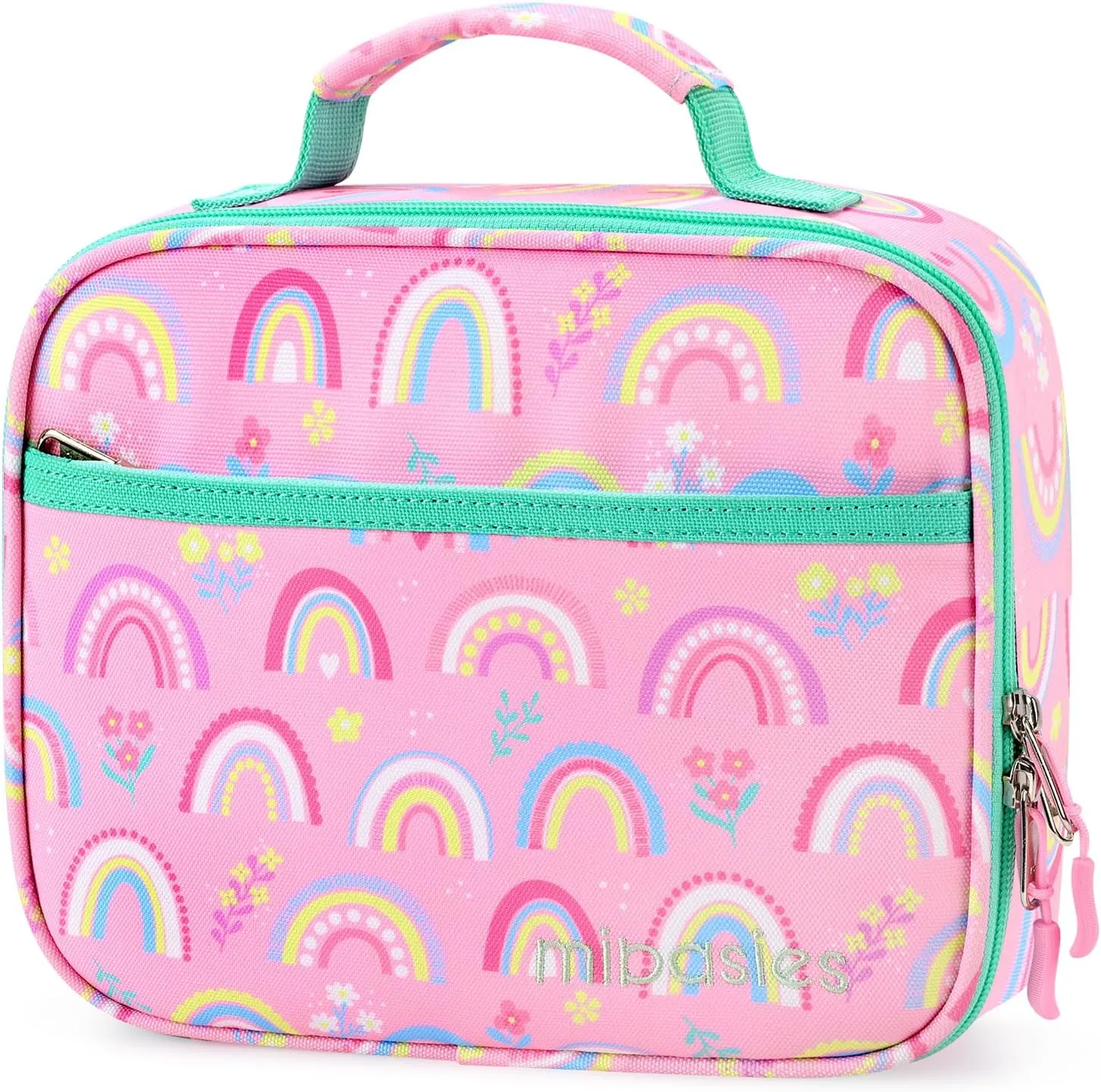 mibasies Kids Lunch Box for Girls Toddler, Insulated and Reusable Lunch Bag for School, Pink Rainbow