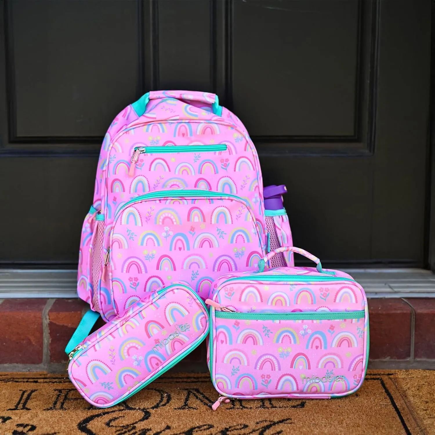 mibasies Kids Lunch Box for Girls Toddler, Insulated and Reusable Lunch Bag for School, Pink Rainbow
