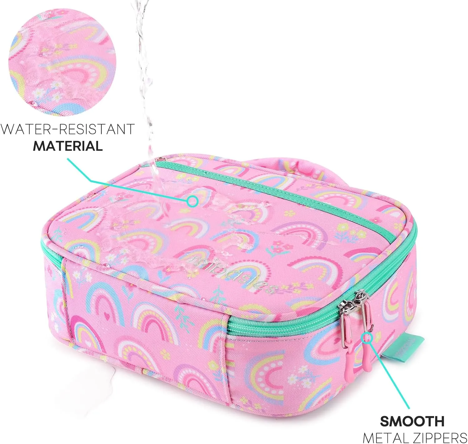 mibasies Kids Lunch Box for Girls Toddler, Insulated and Reusable Lunch Bag for School, Pink Rainbow