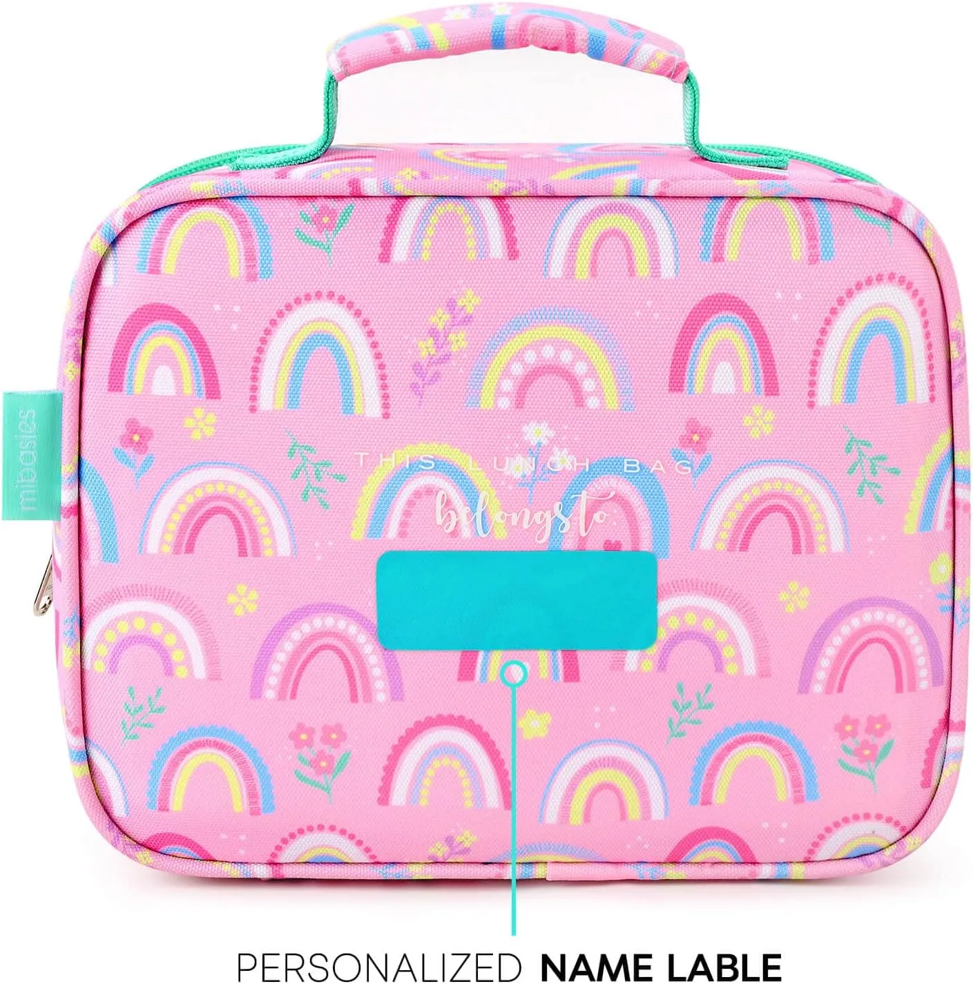 mibasies Kids Lunch Box for Girls Toddler, Insulated and Reusable Lunch Bag for School, Pink Rainbow