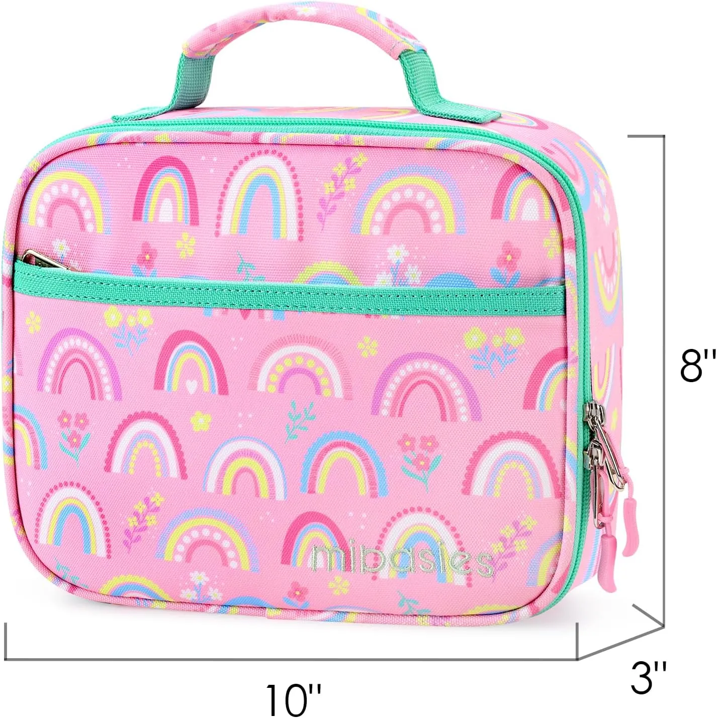 mibasies Kids Lunch Box for Girls Toddler, Insulated and Reusable Lunch Bag for School, Pink Rainbow
