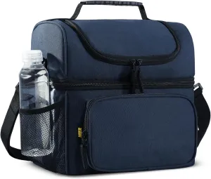 MIER Mens Insulated Lunch Box, Dual Compartment Large Lunch Bag Coolers with Shoulder Strap for Men Women Adult to Office Work, Picnic, Travel, Outdoors, Dark Blue