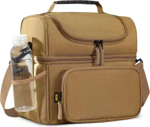 MIER Mens Insulated Lunch Box, Dual Compartment Large Lunch Bag Coolers with Shoulder Strap for Men Women Adult to Office Work, Picnic, Travel, Outdoors, Khaki
