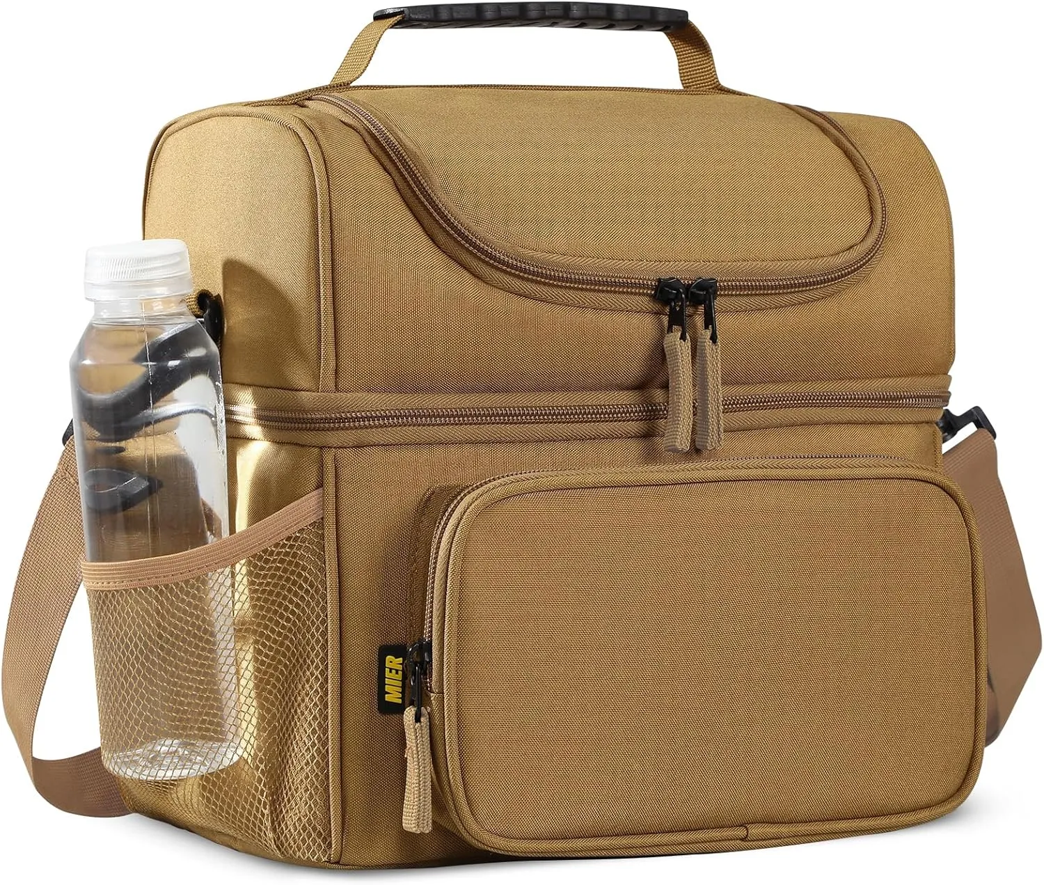 MIER Mens Insulated Lunch Box, Dual Compartment Large Lunch Bag Coolers with Shoulder Strap for Men Women Adult to Office Work, Picnic, Travel, Outdoors, Khaki