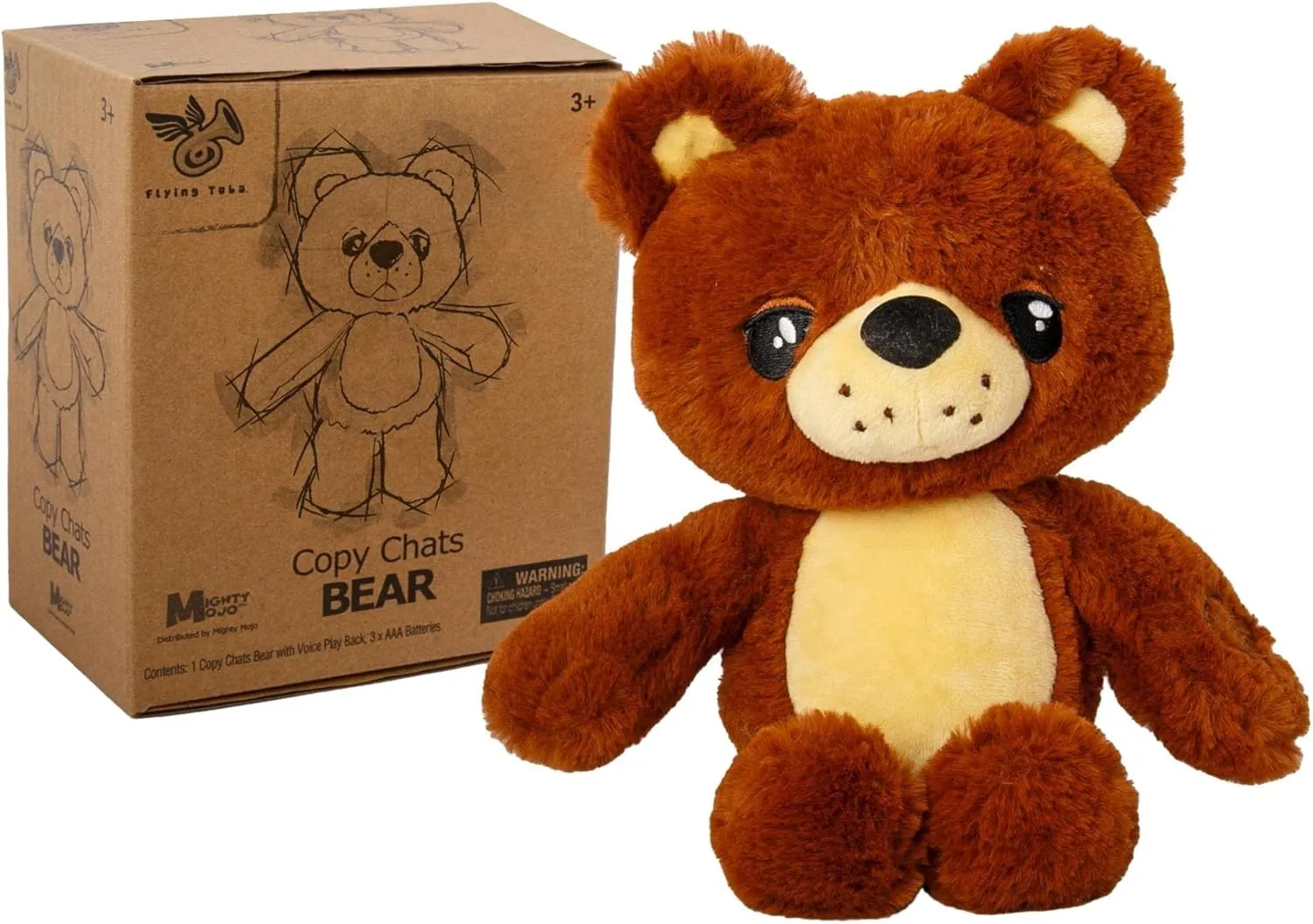 Mighty Mojo Talk Back Bear Plush - Repeats What You Say Super Fast, Mimicry Electronic Record, Talk Back Toy for Kids, Perfect Early Learning Gift