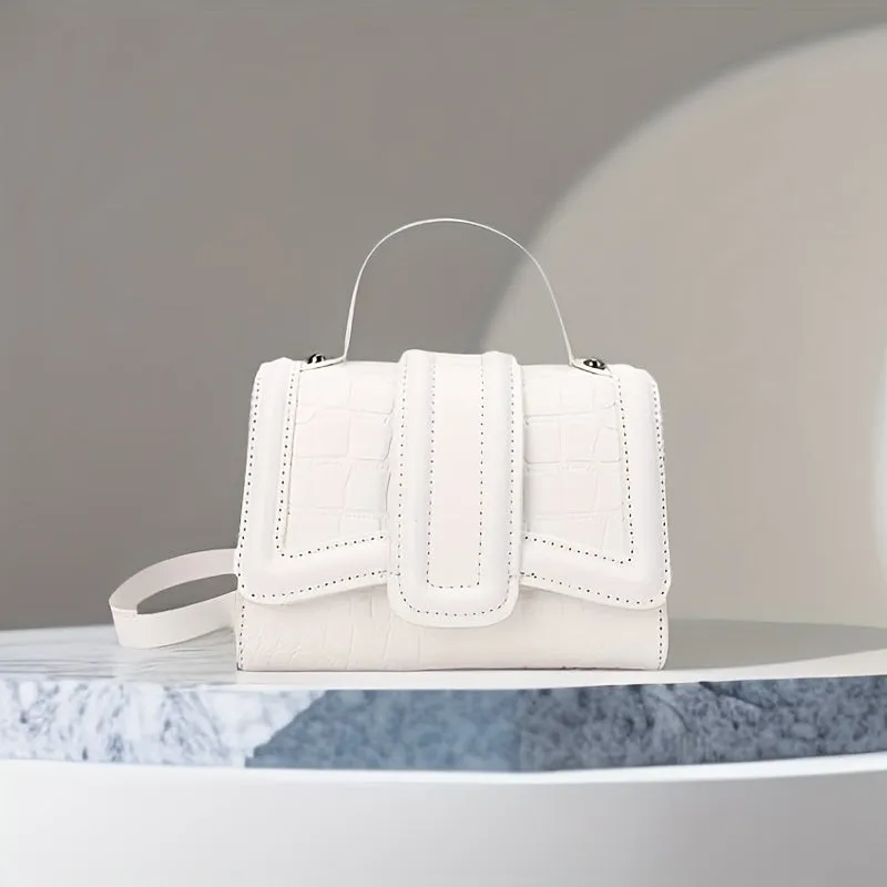 Mini Crocodile Embossed Handbags, Trendy Chain Crossbody Bag, Women's Solid Color Square Purses (18.01*8.0*19.0cm)