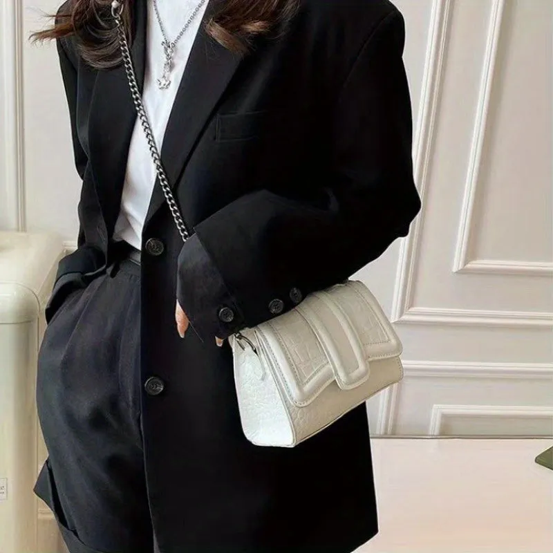 Mini Crocodile Embossed Handbags, Trendy Chain Crossbody Bag, Women's Solid Color Square Purses (18.01*8.0*19.0cm)