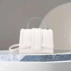 Mini Crocodile Embossed Handbags, Trendy Chain Crossbody Bag, Women's Solid Color Square Purses (18.01*8.0*19.0cm)