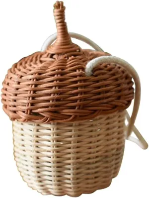 Mini Cross Body Bag Purses for Women Pinecone-Shaped Shoulder Bag Handmade Rattan Small Purse Hanging Ornaments