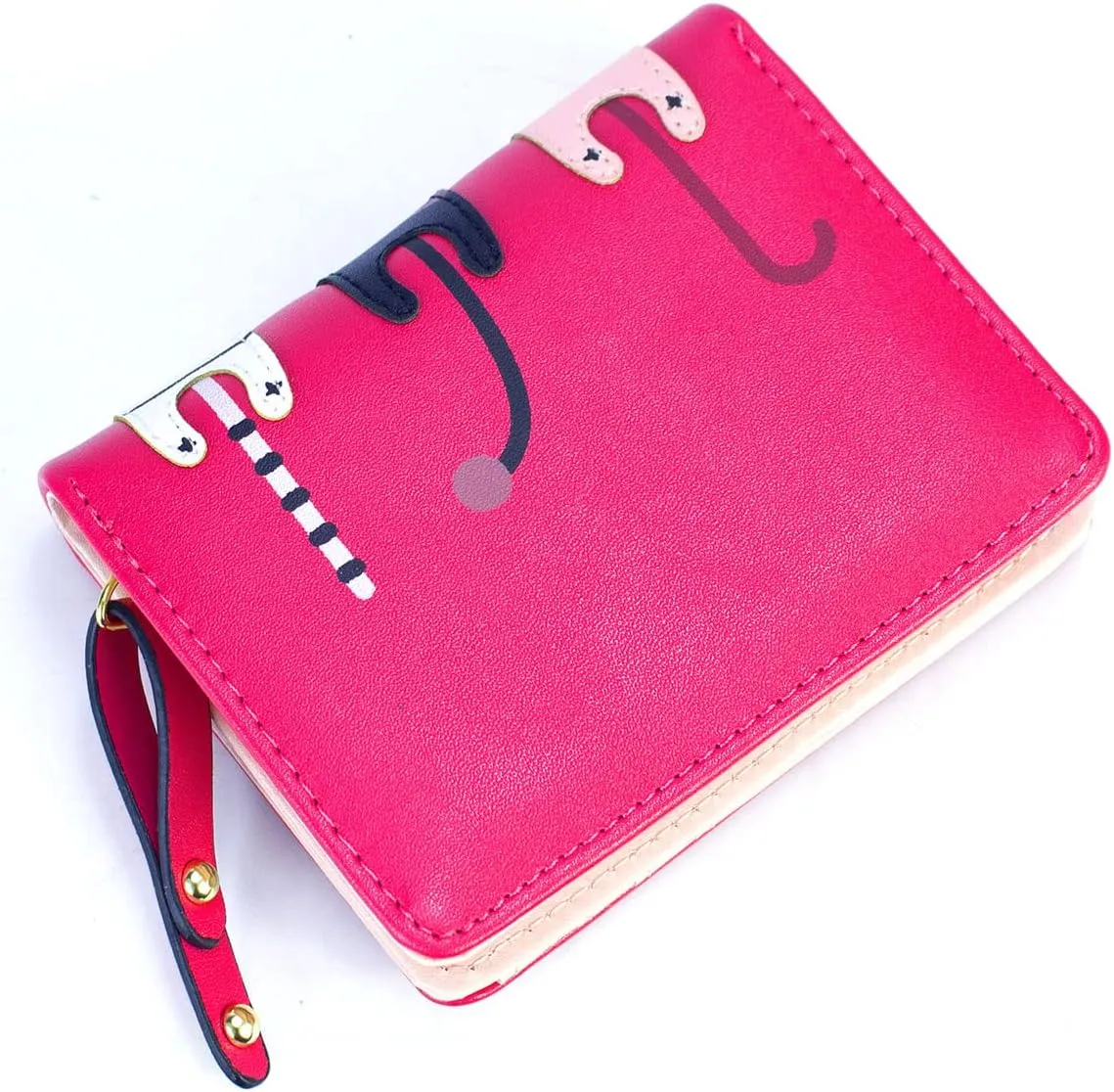Mini Faux Leather Bifold Cute 3 Cat Zipper Clutch Wallet Handbag for Women Girls