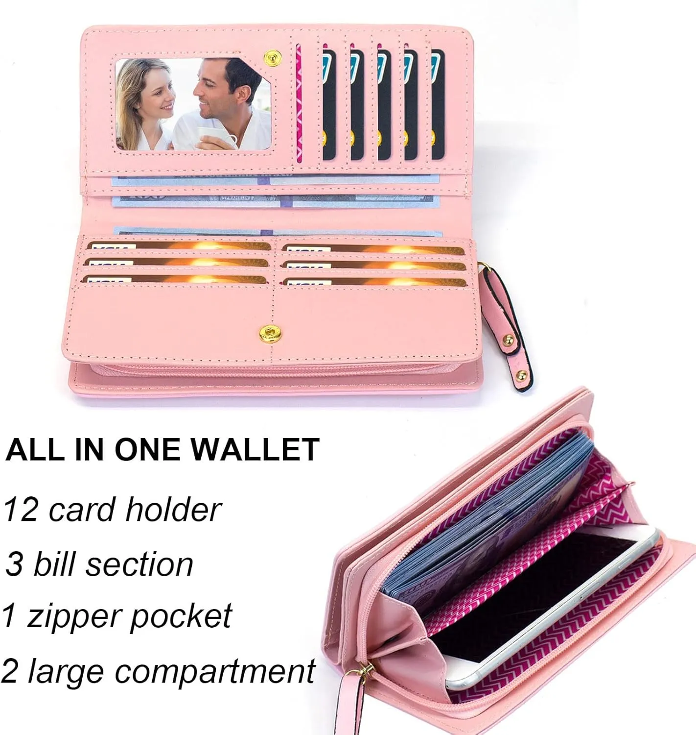 Mini Faux Leather Bifold Cute 3 Cat Zipper Clutch Wallet Handbag for Women Girls