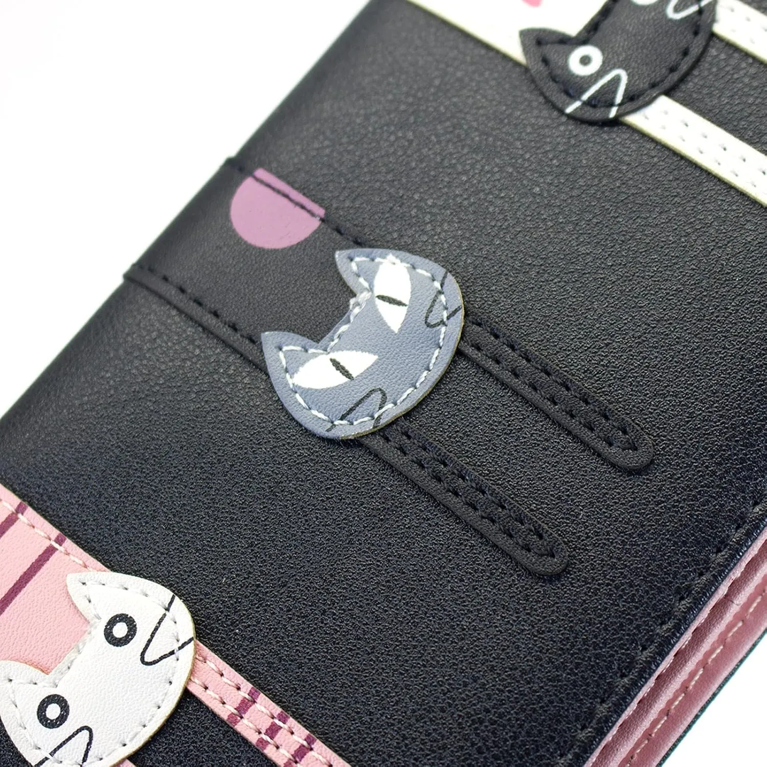 Mini Faux Leather Bifold Cute 3 Cat Zipper Clutch Wallet Handbag for Women Girls