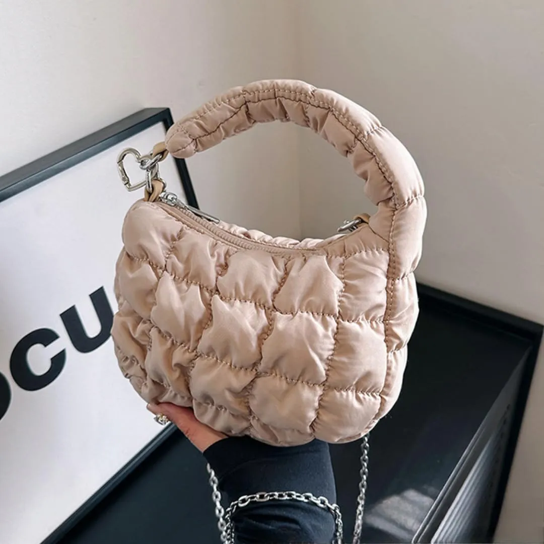 Mini Puffer Tote Bag for Women Quilted Carryall Bag Puffy Purse Puffer Crossbody Bag Shoulder Bag Nylon Crescent Bag
