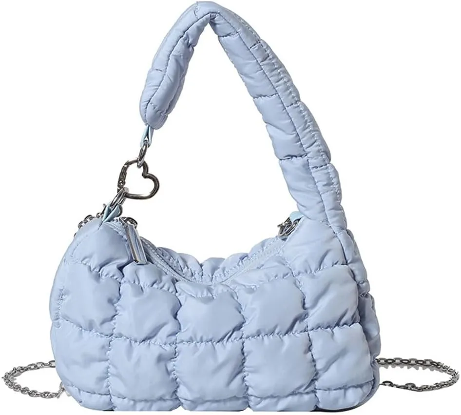 Mini Puffer Tote Bag for Women Quilted Carryall Bag Puffy Purse Puffer Crossbody Bag Shoulder Bag Nylon Crescent Bag