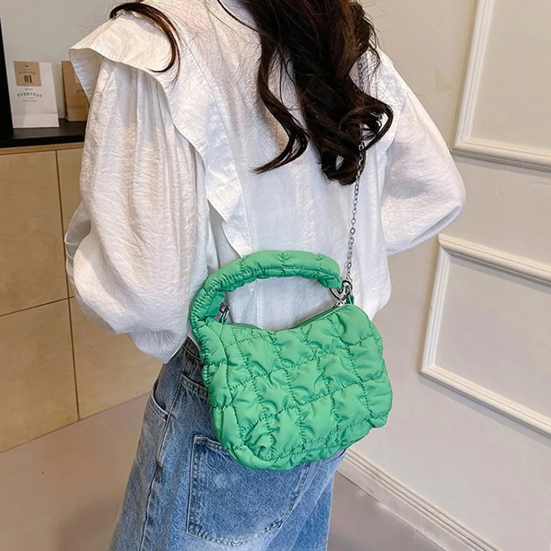Mini Puffer Tote Bag for Women Quilted Carryall Bag Puffy Purse Puffer Crossbody Bag Shoulder Bag Nylon Crescent Bag