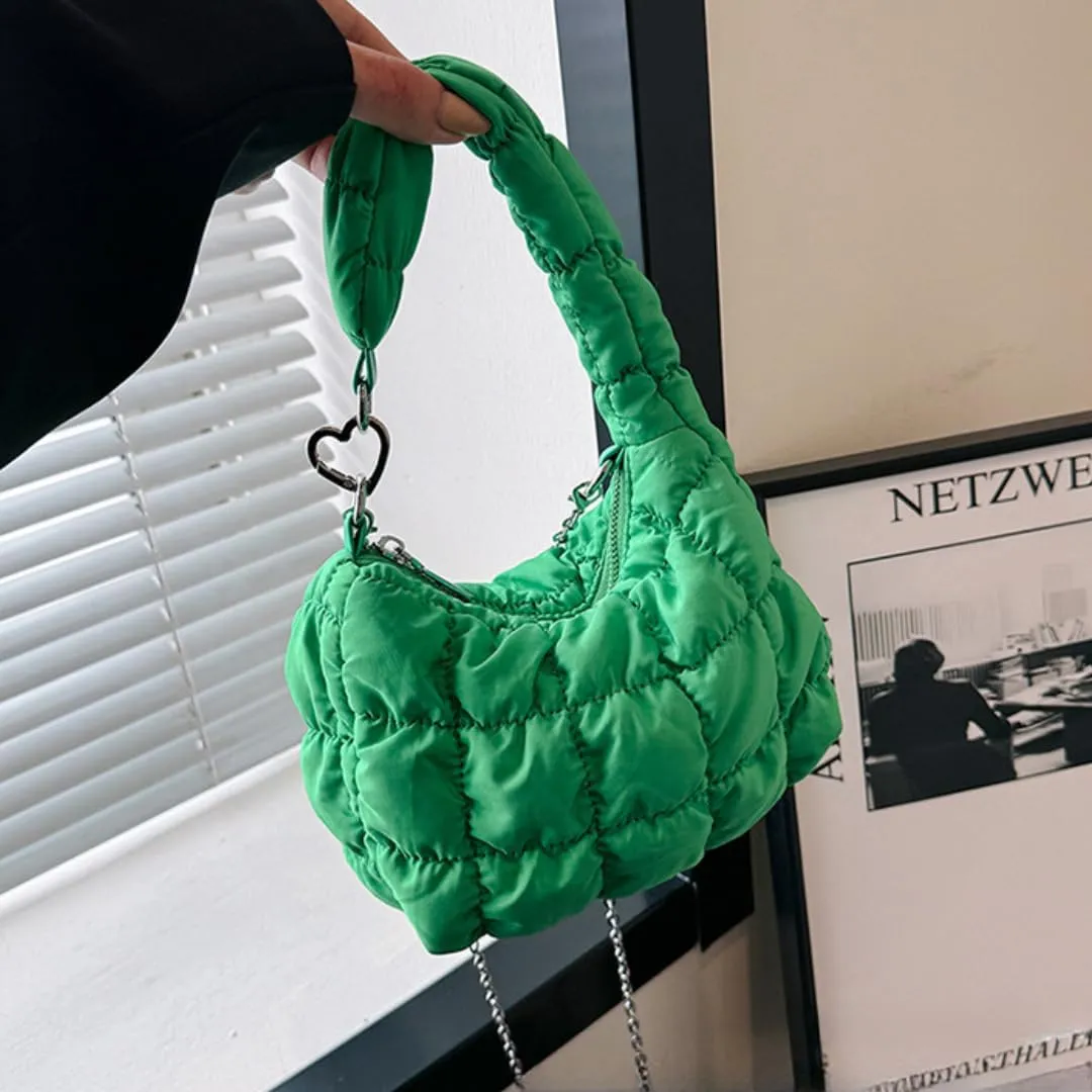 Mini Puffer Tote Bag for Women Quilted Carryall Bag Puffy Purse Puffer Crossbody Bag Shoulder Bag Nylon Crescent Bag