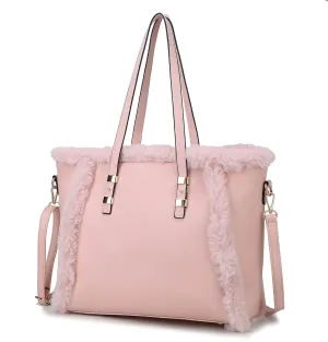 MKF Collection Fuzzy Tote Bag for Women Top-Handle Fluffy Faux Fur Crossbody Vegan Leather Purse