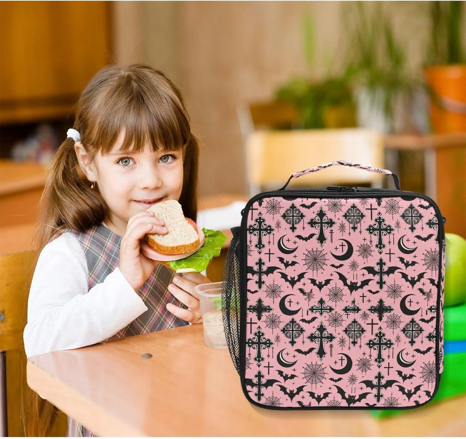 MNSRUU Lunch Bags for Boys Girls, Black Gothic Moon Spider Webs and Bats Reusable Insulated Lunch Box Thermal Meal Tote Kit, Lunch Cooler Bag Organizer with Adjustable Shoulder Strap