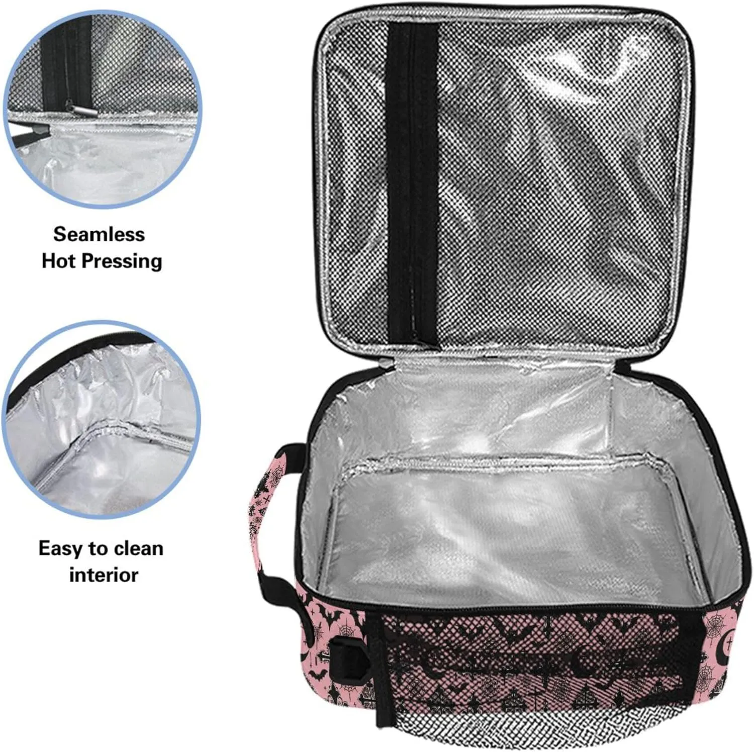 MNSRUU Lunch Bags for Boys Girls, Black Gothic Moon Spider Webs and Bats Reusable Insulated Lunch Box Thermal Meal Tote Kit, Lunch Cooler Bag Organizer with Adjustable Shoulder Strap