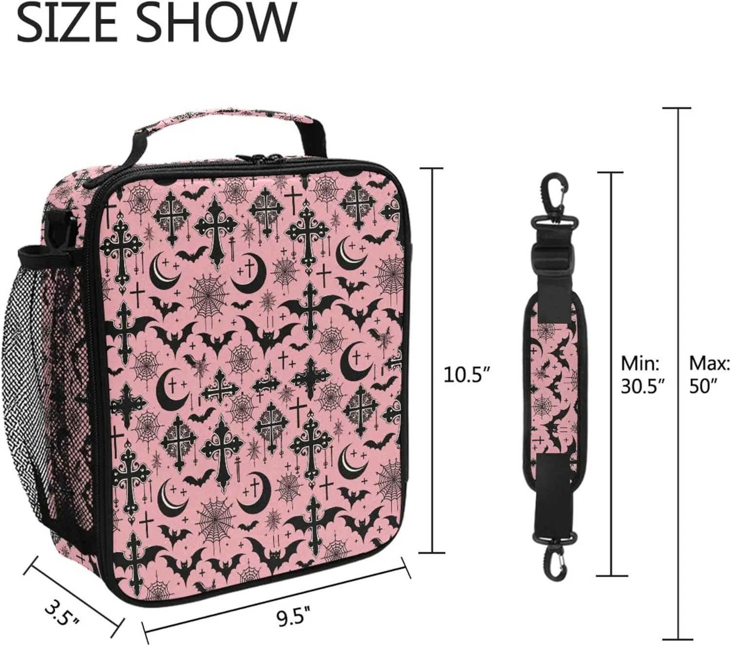 MNSRUU Lunch Bags for Boys Girls, Black Gothic Moon Spider Webs and Bats Reusable Insulated Lunch Box Thermal Meal Tote Kit, Lunch Cooler Bag Organizer with Adjustable Shoulder Strap