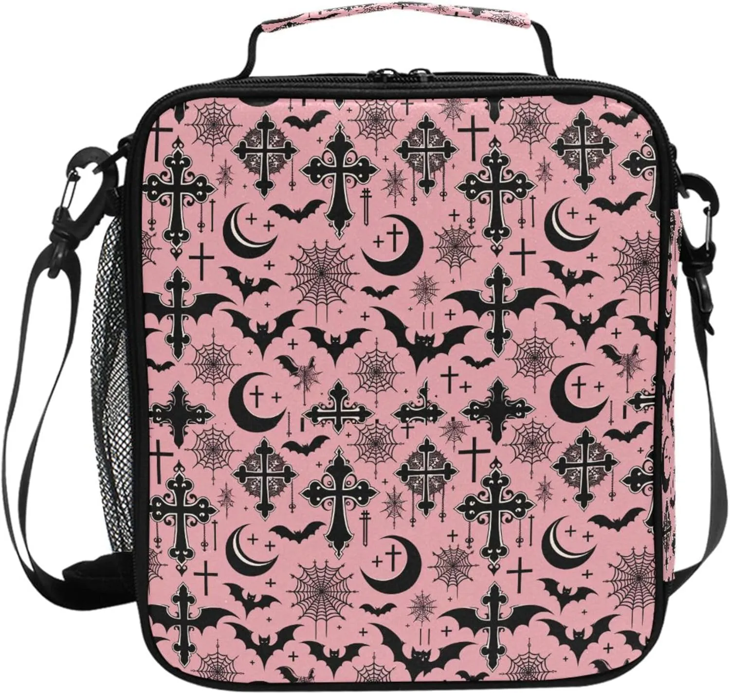 MNSRUU Lunch Bags for Boys Girls, Black Gothic Moon Spider Webs and Bats Reusable Insulated Lunch Box Thermal Meal Tote Kit, Lunch Cooler Bag Organizer with Adjustable Shoulder Strap