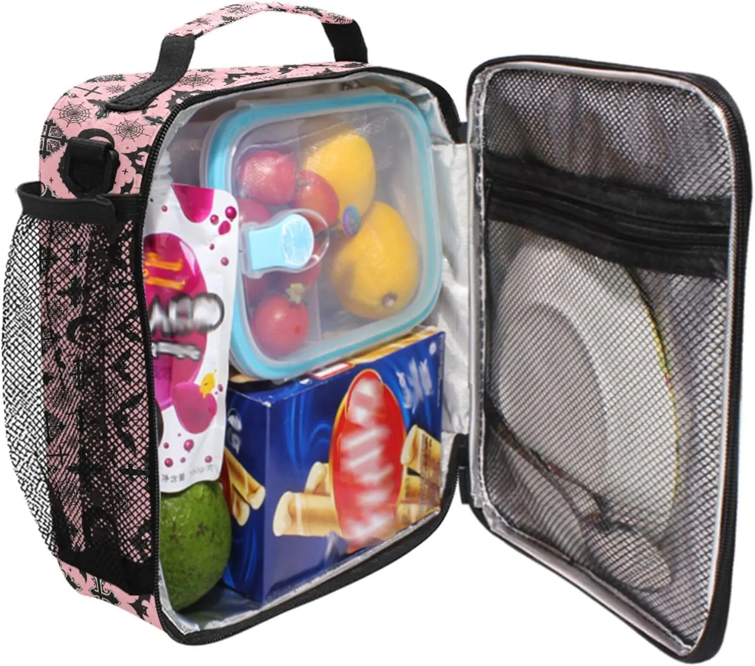 MNSRUU Lunch Bags for Boys Girls, Black Gothic Moon Spider Webs and Bats Reusable Insulated Lunch Box Thermal Meal Tote Kit, Lunch Cooler Bag Organizer with Adjustable Shoulder Strap