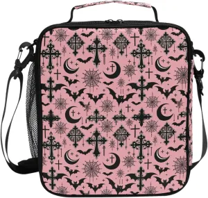MNSRUU Lunch Bags for Boys Girls, Black Gothic Moon Spider Webs and Bats Reusable Insulated Lunch Box Thermal Meal Tote Kit, Lunch Cooler Bag Organizer with Adjustable Shoulder Strap