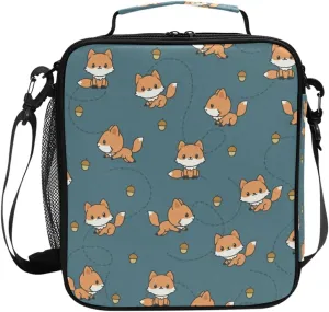 MNSRUU Lunch Bags for Boys Girls, Cute Baby Fox Pine Cone Reusable Insulated Lunch Box Thermal Meal Tote Kit, Lunch Cooler Bag Organizer with Adjustable Shoulder Strap