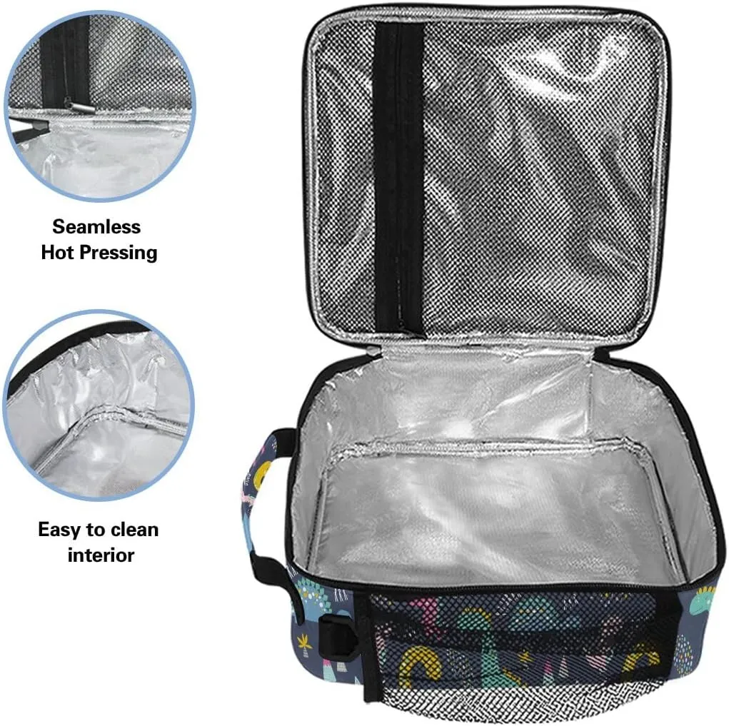 MNSRUU Lunch Bags for Boys Girls Student, Cute Funny Dinosaurs Reusable Insulated Lunch Cooler Bag Organizer Thermal Meal Tote Kit, Lunch Box with Adjustable Shoulder Strap