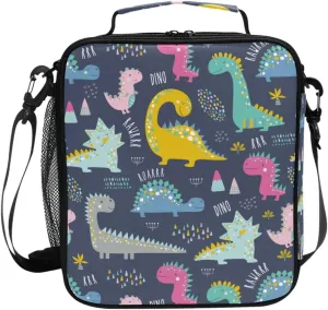 MNSRUU Lunch Bags for Boys Girls Student, Cute Funny Dinosaurs Reusable Insulated Lunch Cooler Bag Organizer Thermal Meal Tote Kit, Lunch Box with Adjustable Shoulder Strap