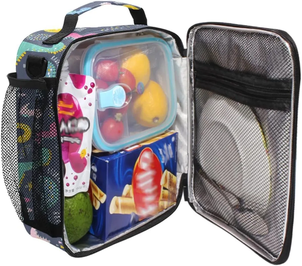 MNSRUU Lunch Bags for Boys Girls Student, Cute Funny Dinosaurs Reusable Insulated Lunch Cooler Bag Organizer Thermal Meal Tote Kit, Lunch Box with Adjustable Shoulder Strap