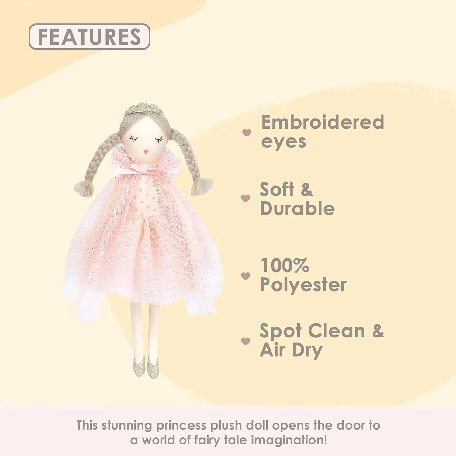 MON AMI Princess Madeline Stuffed Doll - 15”, Plush Doll for Girls, Use as Toy or Room Decor, for Kids of All Ages