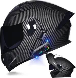Motorcycle Bluetooth Modular Helmet DOT Approved Dual Visor Full Face Flip up Integrated Motorcycle Helmets Double Visor Helmet Built-in Dual Speaker Microphone Waterproof Adults Men Women M-XXL