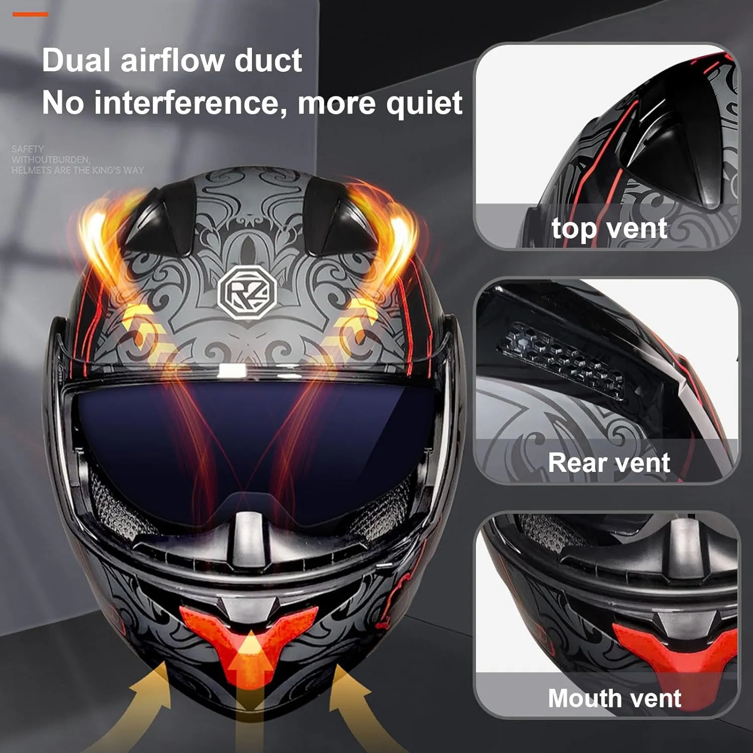 Motorcycle Bluetooth Modular Helmet DOT Approved Dual Visor Full Face Flip up Integrated Motorcycle Helmets Double Visor Helmet Built-in Dual Speaker Microphone Waterproof Adults Men Women M-XXL