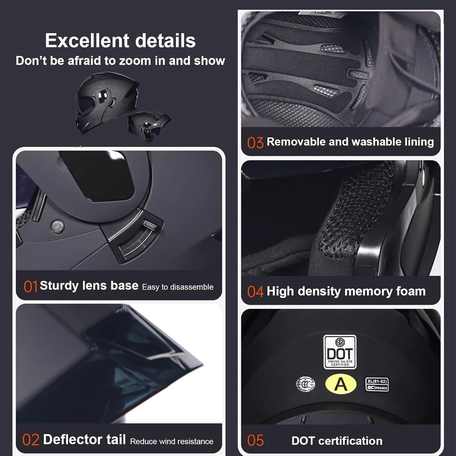 Motorcycle Bluetooth Modular Helmet DOT Approved Dual Visor Full Face Flip up Integrated Motorcycle Helmets Double Visor Helmet Built-in Dual Speaker Microphone Waterproof Adults Men Women M-XXL