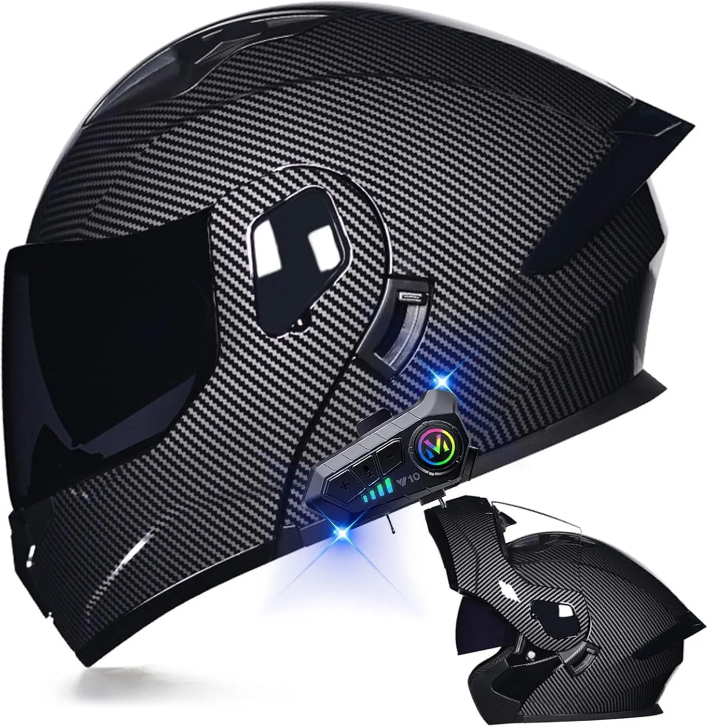 Motorcycle Bluetooth Modular Helmet DOT Approved Dual Visor Full Face Flip up Integrated Motorcycle Helmets Double Visor Helmet Built-in Dual Speaker Microphone Waterproof Adults Men Women M-XXL