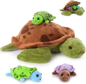 Muiteiur 4 Pcs Sea Turtle Stuffed Animals, Soft 12.6 Inch Turtle Plush Toy with Babies, Cute Stuffed Animals Gifts for Kids Boys Girls